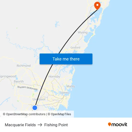 Macquarie Fields to Fishing Point map