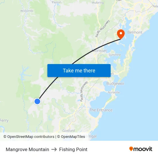 Mangrove Mountain to Fishing Point map