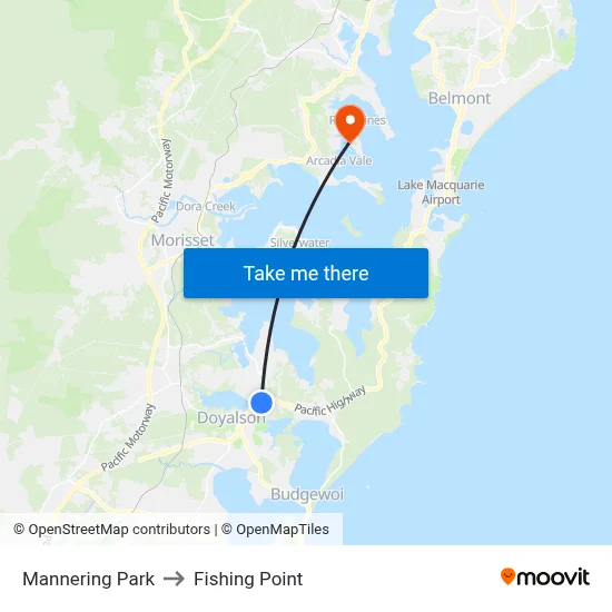 Mannering Park to Fishing Point map