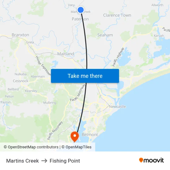 Martins Creek to Fishing Point map