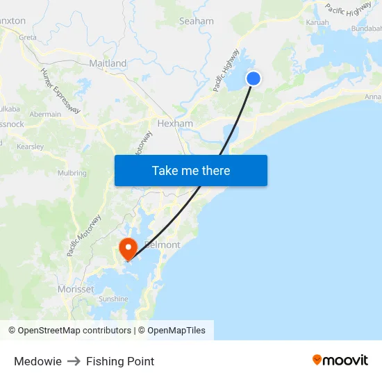 Medowie to Fishing Point map