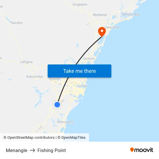 Menangle to Fishing Point map