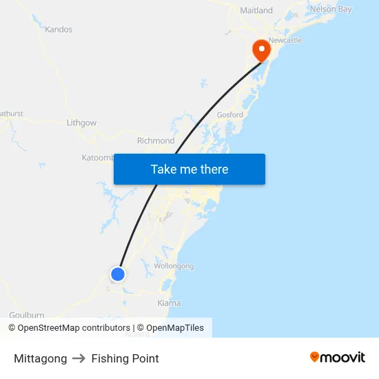 Mittagong to Fishing Point map