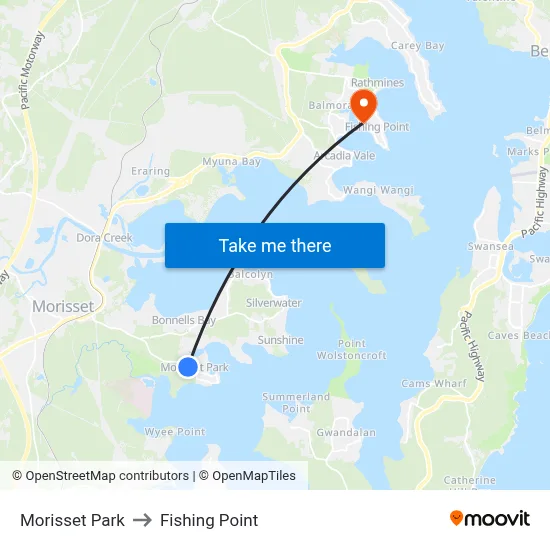 Morisset Park to Fishing Point map