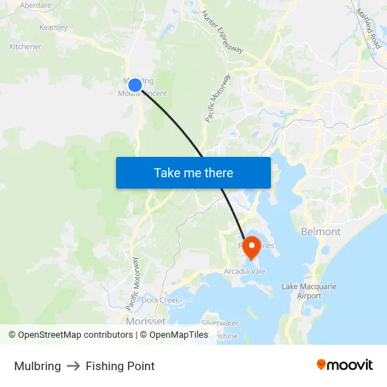 Mulbring to Fishing Point map
