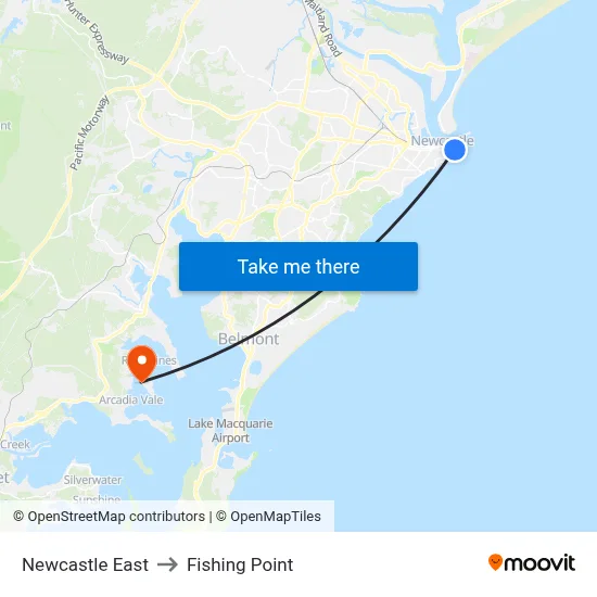 Newcastle East to Fishing Point map