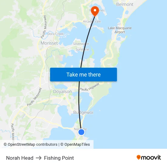Norah Head to Fishing Point map