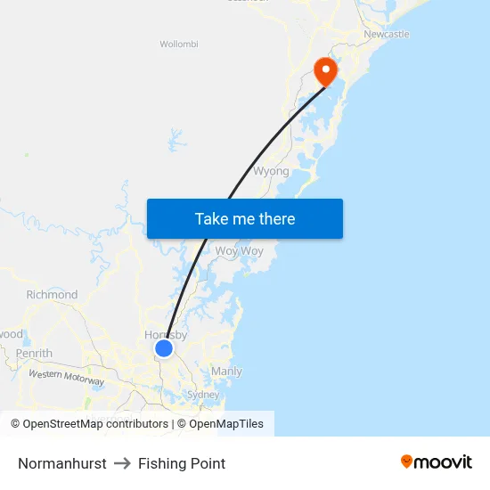 Normanhurst to Fishing Point map