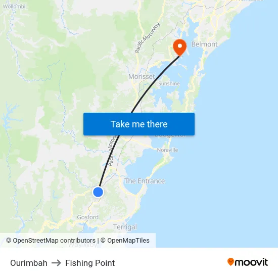 Ourimbah to Fishing Point map