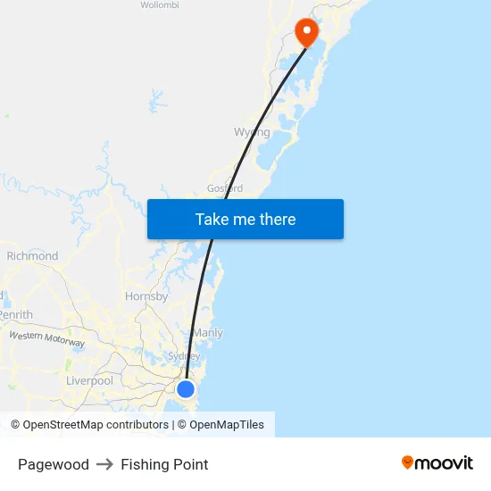Pagewood to Fishing Point map