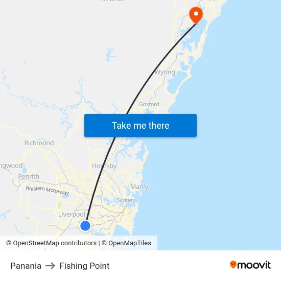Panania to Fishing Point map