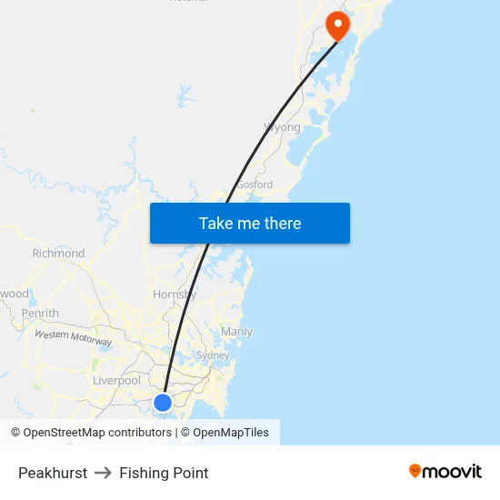Peakhurst to Fishing Point map
