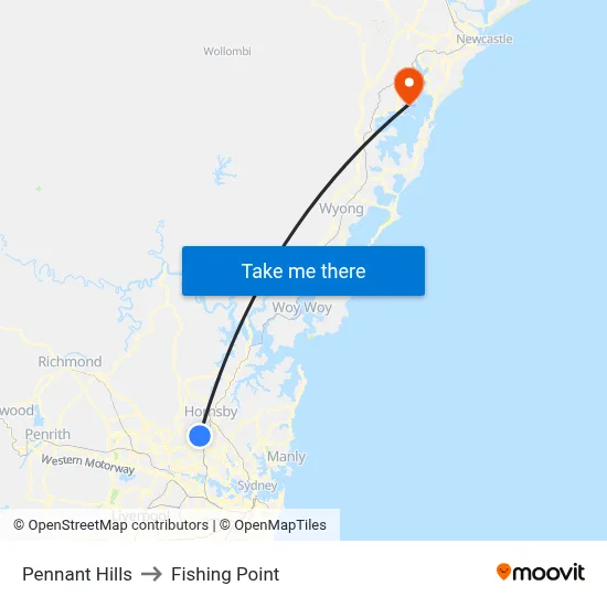 Pennant Hills to Fishing Point map