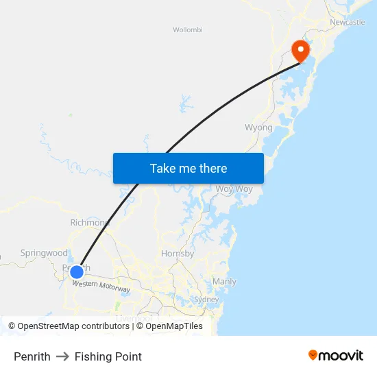 Penrith to Fishing Point map