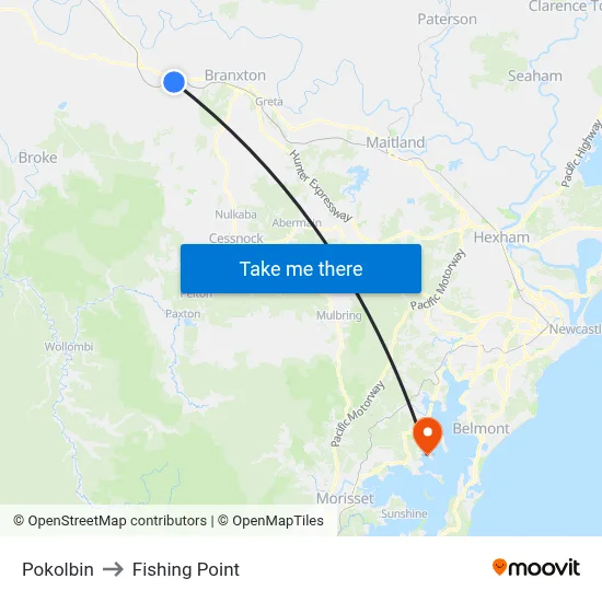 Pokolbin to Fishing Point map