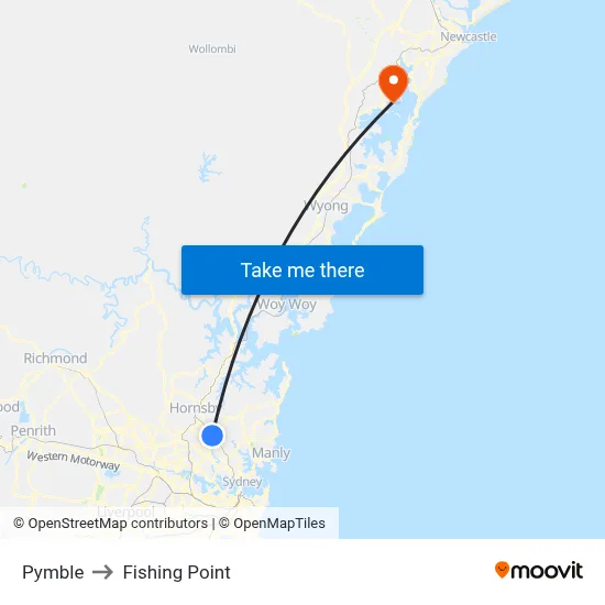 Pymble to Fishing Point map