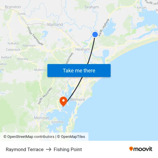 Raymond Terrace to Fishing Point map
