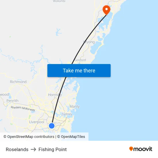 Roselands to Fishing Point map
