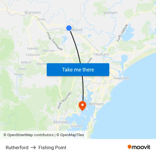 Rutherford to Fishing Point map
