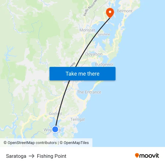 Saratoga to Fishing Point map