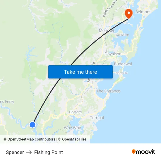 Spencer to Fishing Point map