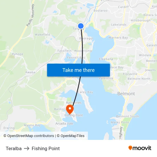 Teralba to Fishing Point map