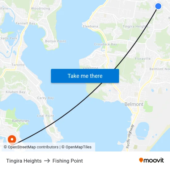 Tingira Heights to Fishing Point map