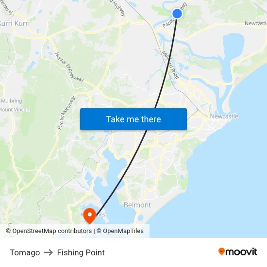 Tomago to Fishing Point map