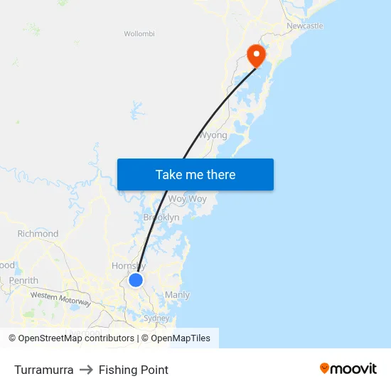 Turramurra to Fishing Point map