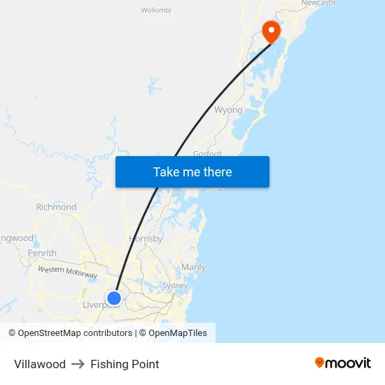 Villawood to Fishing Point map