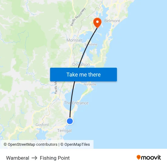 Wamberal to Fishing Point map