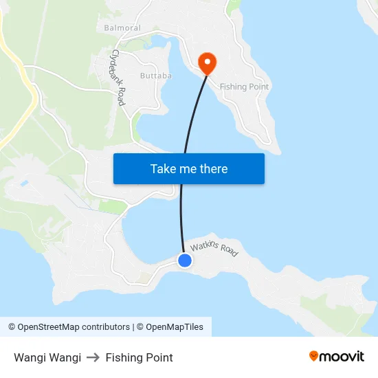Wangi Wangi to Fishing Point map