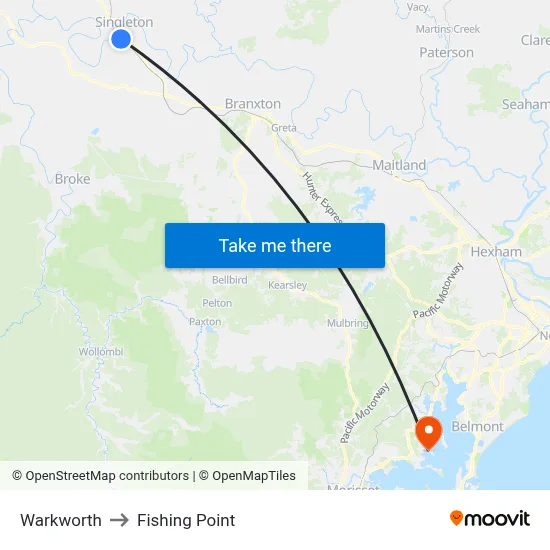 Warkworth to Fishing Point map