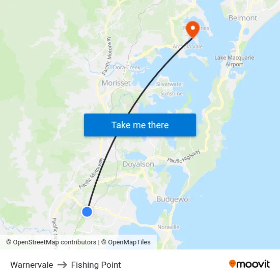 Warnervale to Fishing Point map