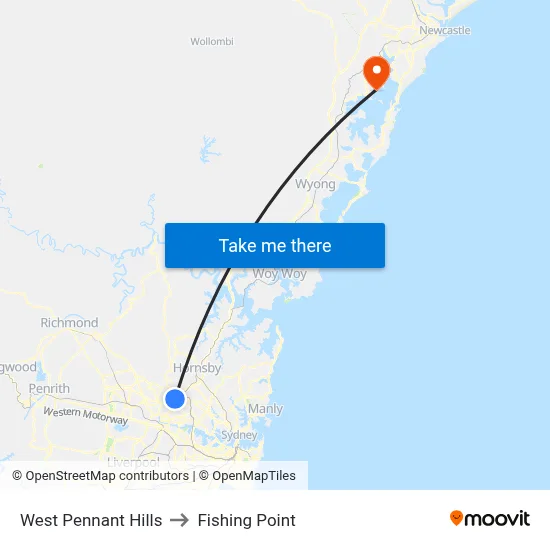 West Pennant Hills to Fishing Point map