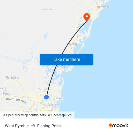 West Pymble to Fishing Point map