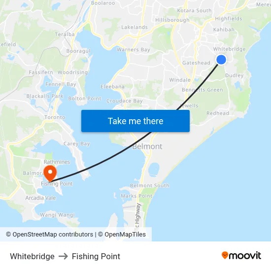 Whitebridge to Fishing Point map