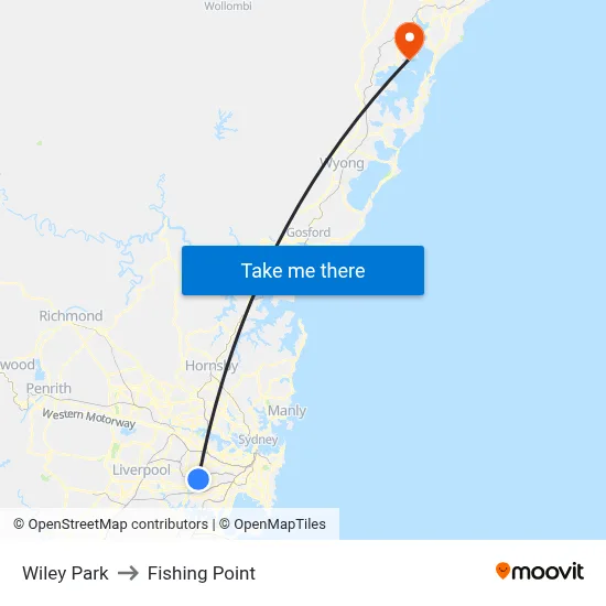 Wiley Park to Fishing Point map