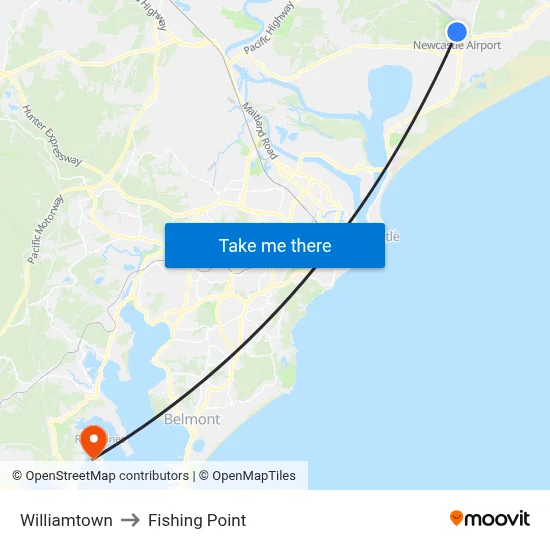 Williamtown to Fishing Point map