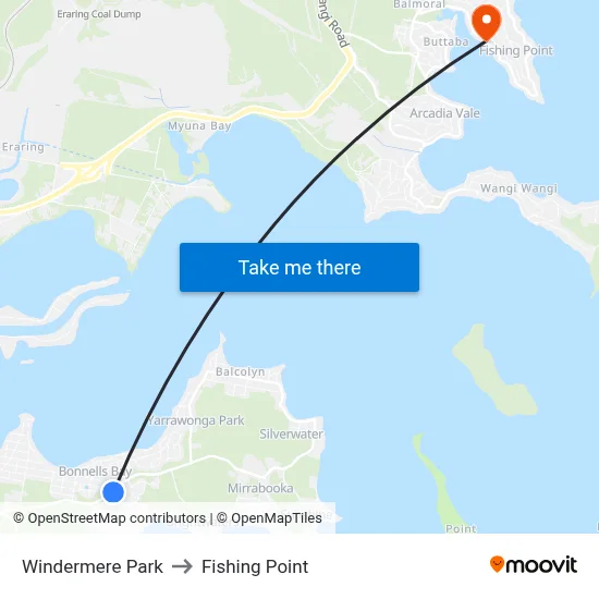 Windermere Park to Fishing Point map