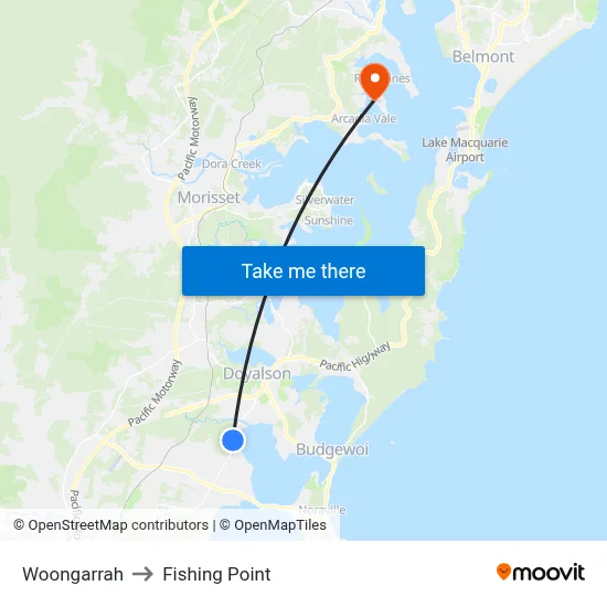 Woongarrah to Fishing Point map