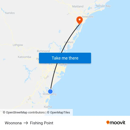Woonona to Fishing Point map