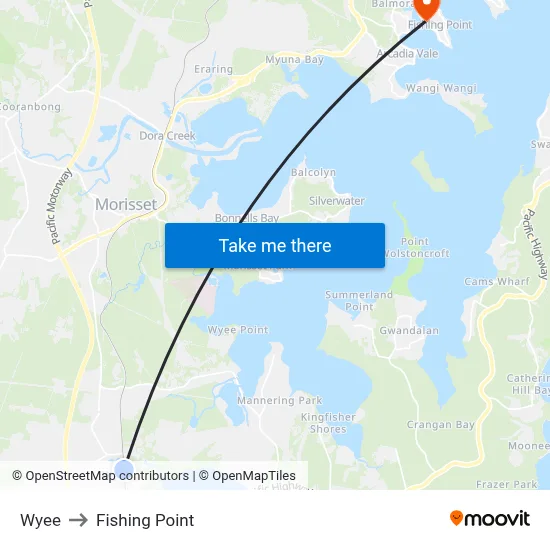 Wyee to Fishing Point map