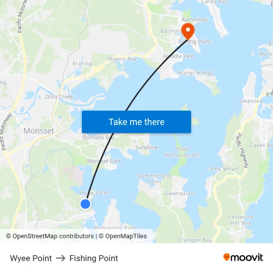 Wyee Point to Fishing Point map