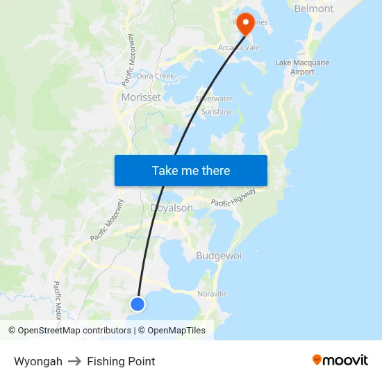 Wyongah to Fishing Point map
