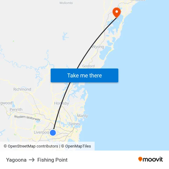 Yagoona to Fishing Point map
