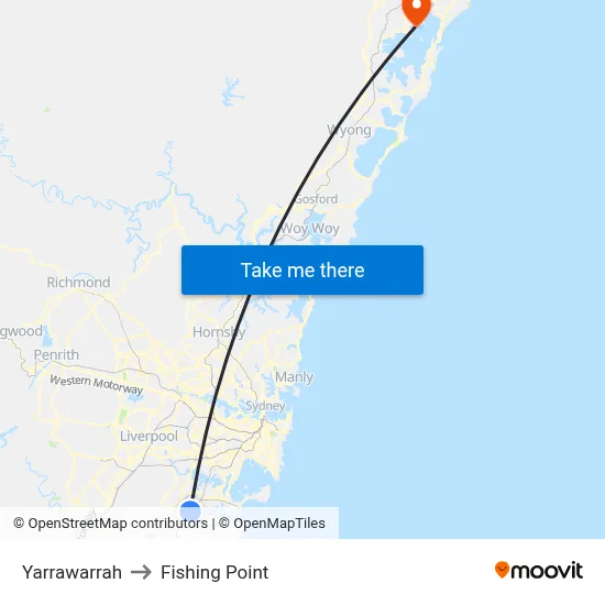 Yarrawarrah to Fishing Point map