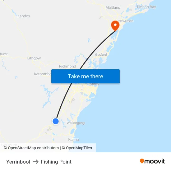 Yerrinbool to Fishing Point map