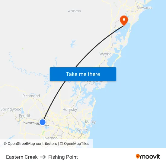 Eastern Creek to Fishing Point map