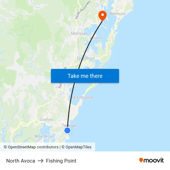 North Avoca to Fishing Point map